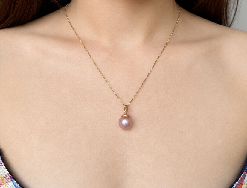 Pendentif perle aubergine – Or rose 18 carats