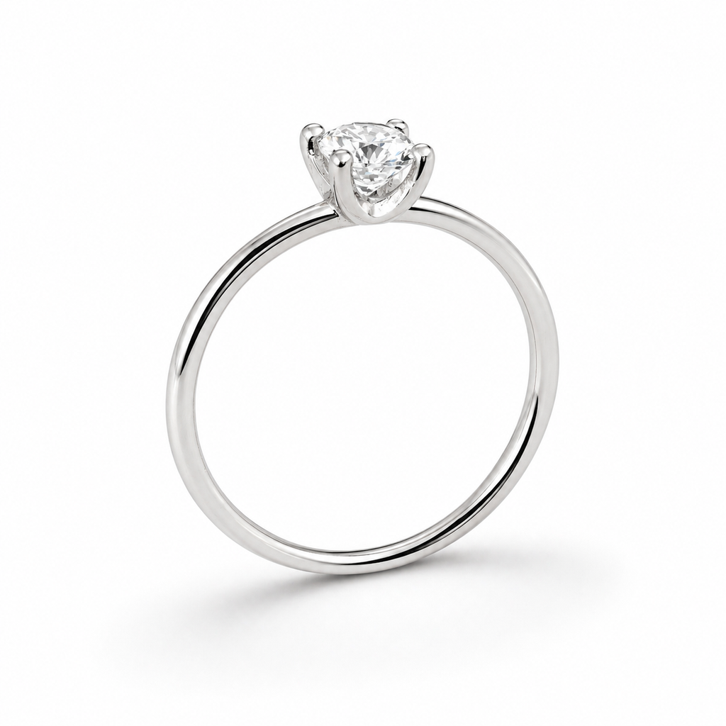 Bague solitaire diamant, Or gris 18kt
