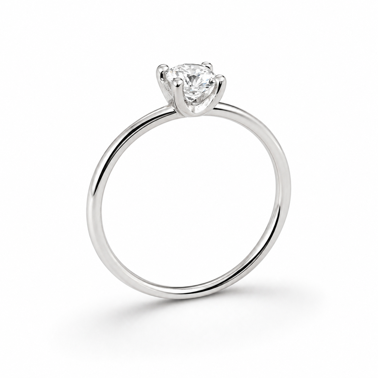 Bague solitaire diamant, Or gris 18kt