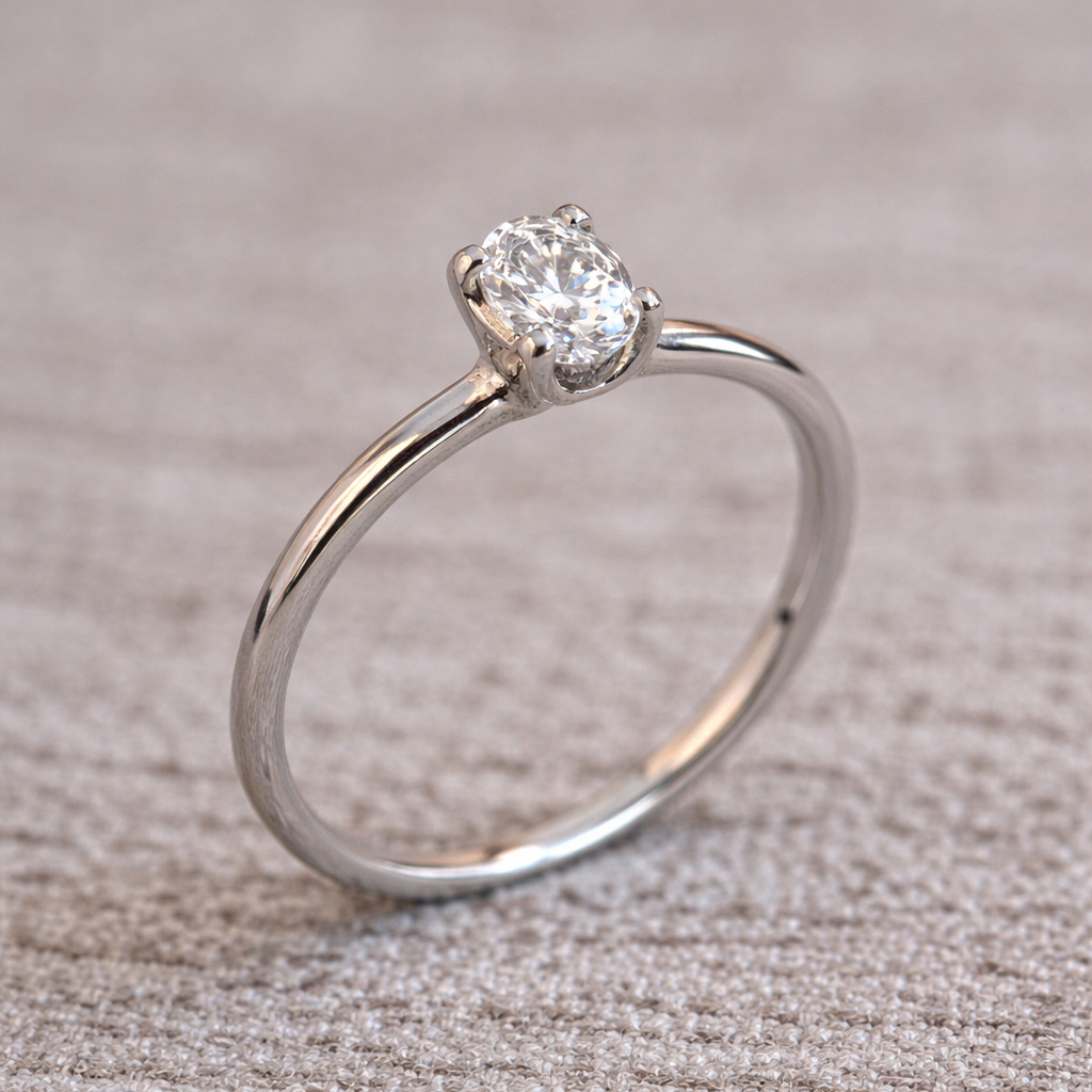 Bague solitaire diamant, Or gris 18kt