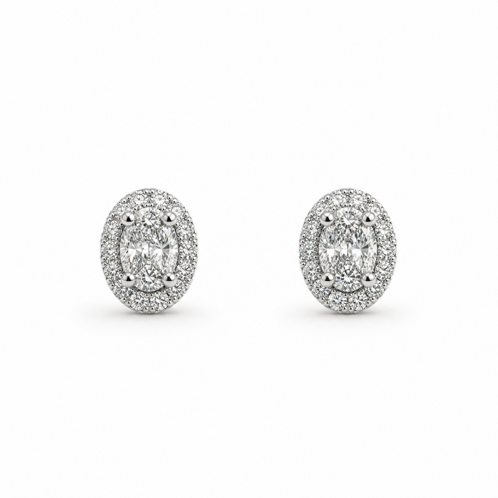 Boucles d’oreilles halo diamant – Or blanc 18 carats