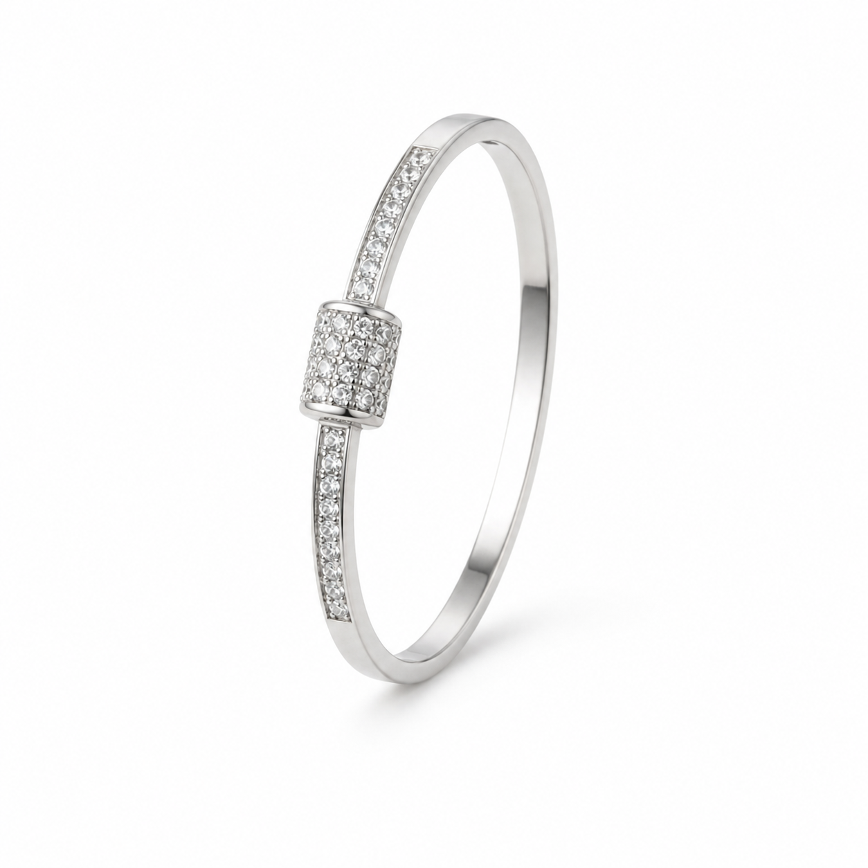 Bracelet jonc en or gris 14 kt et diamants