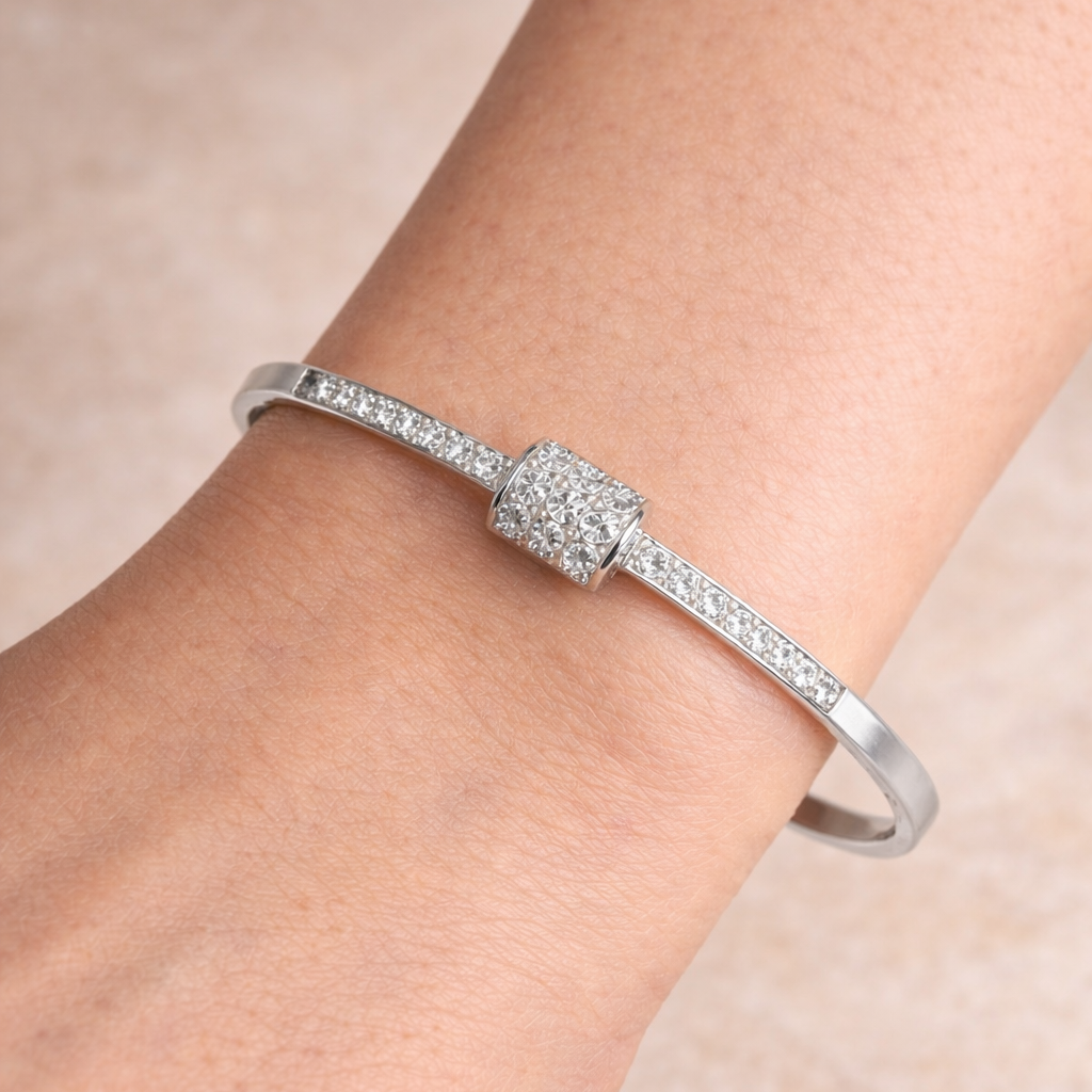 Bracelet jonc en or gris 14 kt et diamants