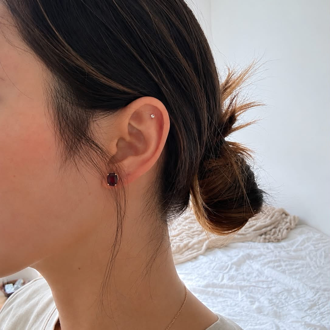 Boucles d'oreilles Luc Yên (Vietnam) – Grenats Rhodolites & Or Rose 18